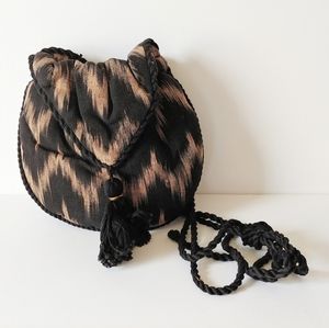 Small Evening Bag Black Beige Purse with Tassle